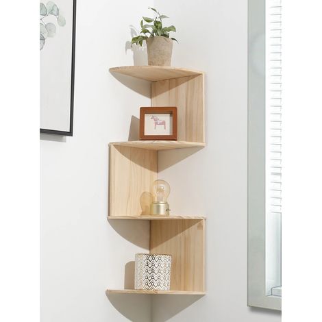 (Étagère d'angle MS6772) Étagère d'angle en PVC imitation bois, étagère de rangement style bohème, décoration murale flottante, style esthétique (1/5)