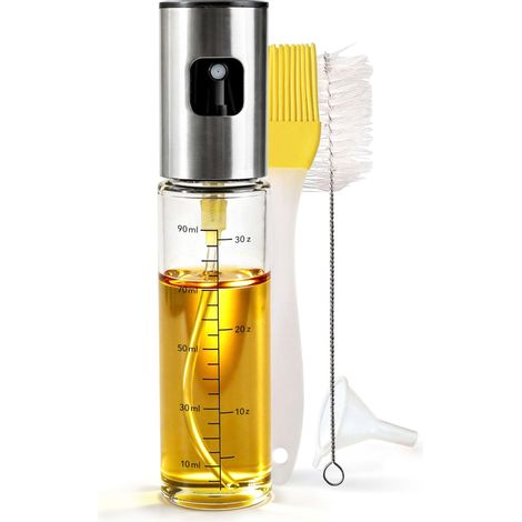 Pulvérisateur d'huile 90 ml – Flacon vaporisateur compact en verre pour cuisine, barbecue et friteuse à air – Convient pour l'huile, le vinaigre, l'eau et la sauce soja – Avec brosse (1/5)