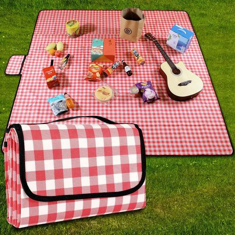 Couverture de pique-nique/tapis de plage imperméable 200 x 200 cm, tapis de pique-nique à carreaux léger et lavable avec poignée. (1/5)