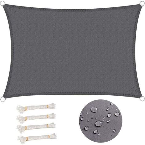 Rechteckiges Sonnensegel 3x4 m, wasserdicht, 93% UV-beständig, winddicht, Polyester mit UV-Schutz, für Garten, Terrasse, Camping, Grau-Crezuo