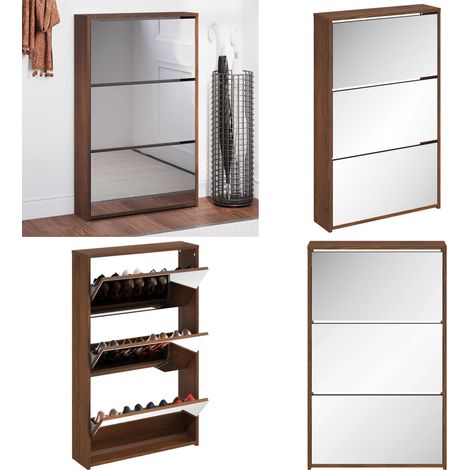 Schuhschrank mit Spiegel 3 Fächer Braun Eichen-Optik - Schuhschrank - Schrank - Eiche Optik - Holzmöbel - Garderobe - Home & Living