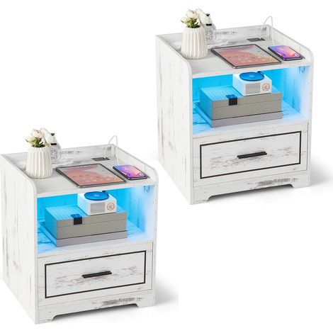 Costway – Table de chevet LED avec 1 port USB et 1 port type-C – Luminance réglable 3 couleurs – Capteur intelligent – Rangement avec tiroir – 45 x 40 x 50 cm (1/5)