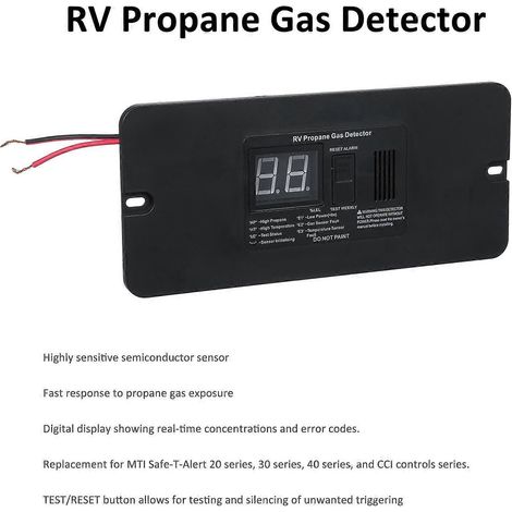Digitaler Propangasdetektor für Wohnmobile mit 85 dB lautem Alarm, 12 V Gleichstrom-Gasalarm für Wohnwagen und Wohnmobile (Schwarz)