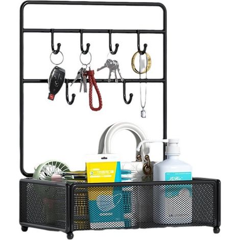 Boîte de rangement pour entrée avec tiroir, porte-clés et organiseur pour chaussures, bijoux, téléphone, monnaie, montres et petits objets, noir (1/5)