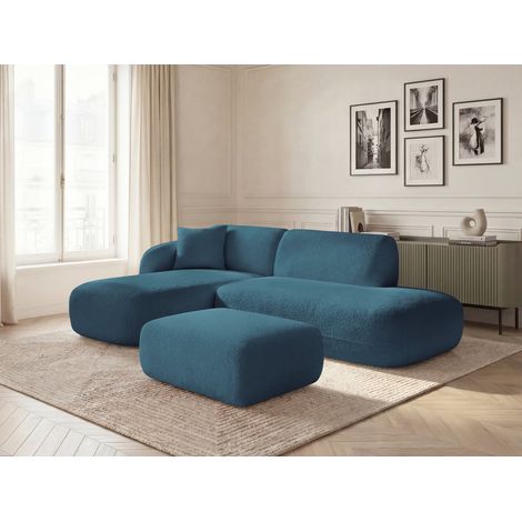 BOBOCHIC - Canapé d'angle fixe modulable ANDA avec 1 méridienne, 1 chauffeuse bout de canapé et 1 pouf Angle gauche Bleu clair (1/5)