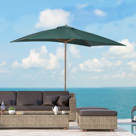 Parasol jardin 2x3m bois laqué bambou housse amovible, vert foncé (1/4)