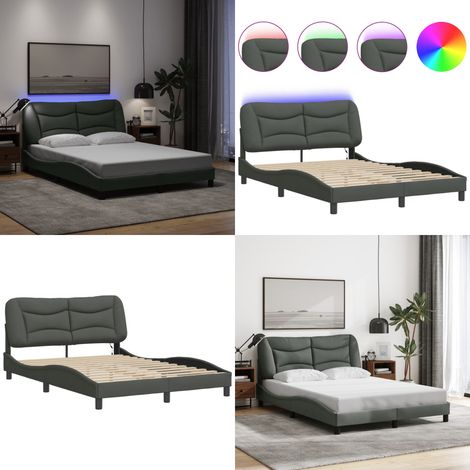 Bettgestell mit LED ohne Matratze Dunkelgrau 140x190 cm Stoff - Bettsofa - Doppelbett - Boxspringbetten - Lattenrost - Nachttisch - Home & Living (1/5)