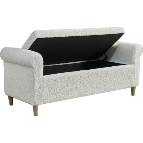 Banc de rangement Pouf Repose-pied avec Couvercle relevable Rangement caché Bois Blanc (1/5)