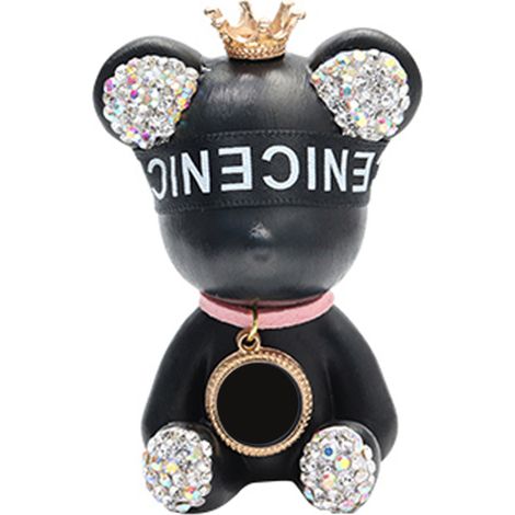 (Exclusivité Asie du Sud-Est) Adorable ourson en strass pour grilles d'aération de voiture, décoration intérieure, parfum d'ambiance pour voiture (femme), parfum léger longue durée, ourson noir aux ye (1/5)