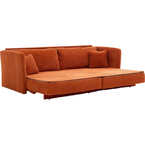 Canapé convertible 2 places en tissu côtelé orange, style minimaliste, assise confortable et couchage d'appoint pour salon, bureau ou studio CHICFURN (1/5)