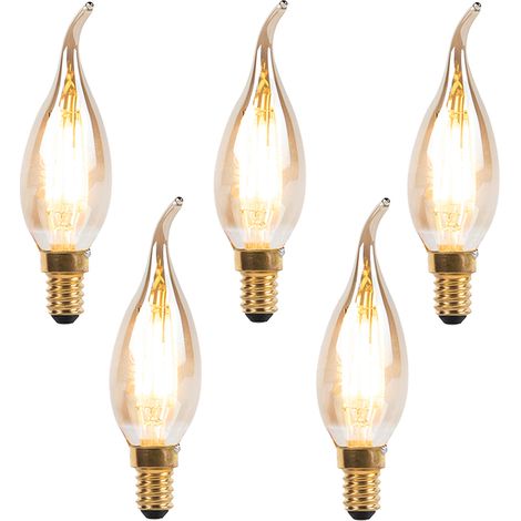 Set of 5 E14 Dimmable LED Filament Tip Candle Lamps 240V 3W 250lm (1/5)