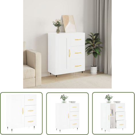 The Living Store Sideboard Weiß 69,5x34x90 cm Holzwerkstoff - Sideboard - Wohnzimmermöbel - Holzmöbel - Weißer Schrank - Aufbewahrungsschrank (1/5)