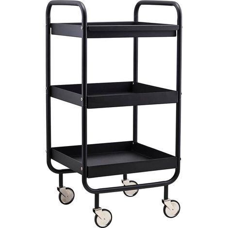 ORION91 Carro Alto Estilo Industrial con Ruedas en Metal Negro Mate 85 x 42 x 38 cm (Alto x Ancho x Fondo) - SpazioLuzio (1/4)