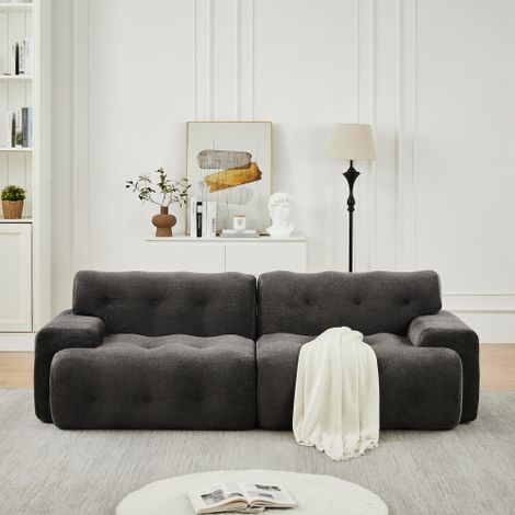 Cloud Sofa, übergroßer Zweisitzer – Bracelets larges et design moderne avec décoration à boutons. Canapé coulé, adapté pour salon et appartements. Aucun montage nécessaire.grey (1/5)