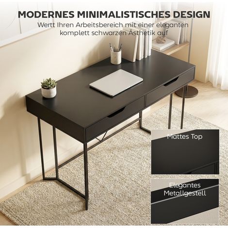 Bureau d'ordinateur compact 2 tiroirs, grand plan de travail 120 x 60 x 77 cm, noir (1/4)