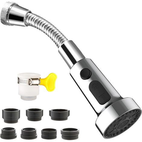 Faucet Aerator, Flexible Aerator, 3 Spray Modes, Adapter Included, Kitchen Bathroom (1/5)