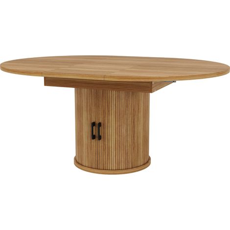 Table à manger ronde extensible en MDF effet noyer, 118-158 cm, pour 6 personnes (1/5)