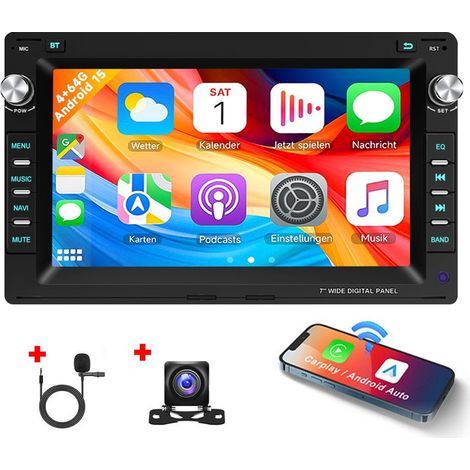 Autoradio Android 15 7 Pouces 4Go+64Go pour VW Polo 9N / Golf 4 / Passat B5 - Apple CarPlay, GPS, RDS, Microphone Intégré - 4+64G CAM (1/5)