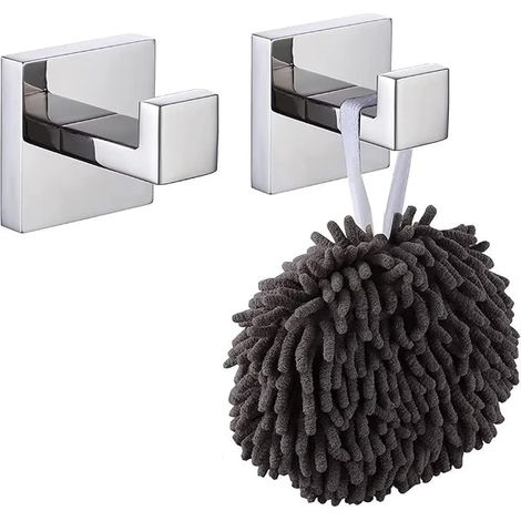 crochets pour serviettes - En acier inoxydable - Pour salle de bain - Fixation murale - Carré - Pour salle de bain, cuisine - (1/5)