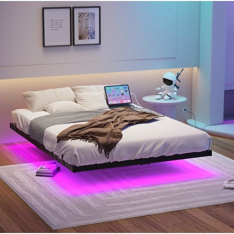 Cama matrimonio 140x200 metálica con LED y USB DESVIAE (1/5)