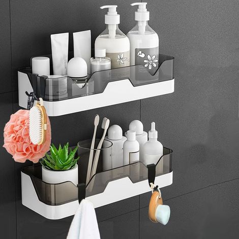 Set mit 2 Duschablagen, Duschkorb ohne Bohren, Wandmontierte Duschorganizer-Aufbewahrungskörbe für Bad/Küche (1/5)