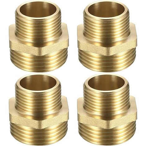 4 Pcs Mamelon Laiton Réduit, Raccord Male Male 3/4’’ x 1\", Réduction Double Mâle, Raccords en Laiton Hexagone, Raccord de Mamelon pour Tuyau Eau (1/4)