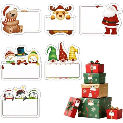 60pcs Etiquette Cadeau Noel - 3 Feuilles Autocollant Noel Étiquettes Cadeaux pour Étiquetage, Adhésif pour Decoration Emballage Carte Enveloppe Cadeau (1/4)