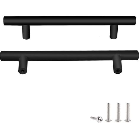 2 Pcs Black Stainless Steel Door Knobs, Furniture Handles with Screws for Drawer, Cabinet, Kitchen, Home Decor, Hole Spacing 160mm (1/4)