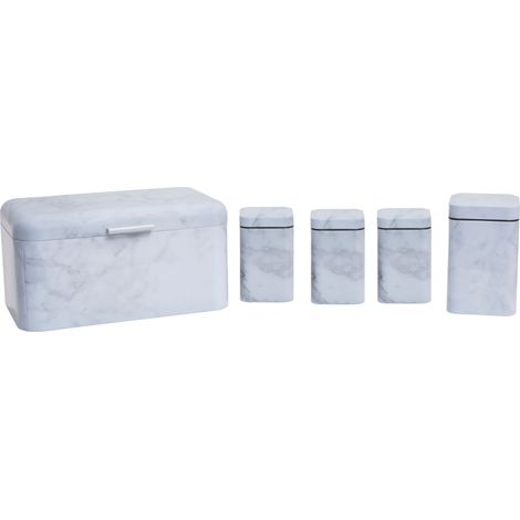 Interiors by Premier 5 Pc Marble Effect Kitchen Storage Set, Kitchen Storage Set, 5 Piece Kitchen Canister Set, Metal Canisters (1/5)