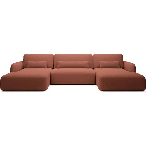 GIGI - Canapé panoramique convertible tissu bouclette 5 places - Terracotta (1/5)