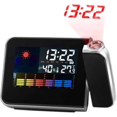 Réveil de projection Horloge de projecteur numérique réglable à 180 degrés avec station météo et humidité de la température cran couleur LED Horloge à calendrier perpétuel (1/5)