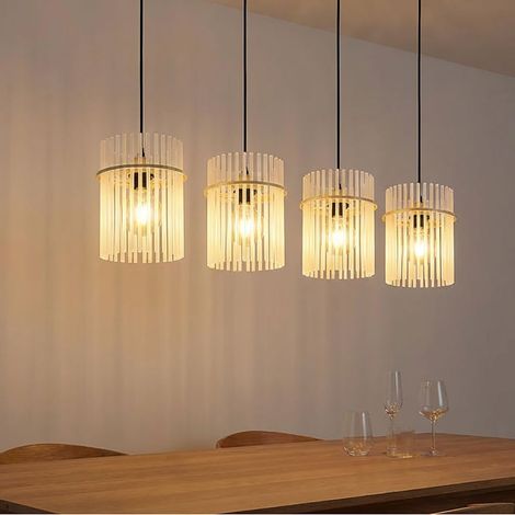 Hängeleuchte Pendelleuchte Metall sandfarben matt Glasstäbe satiniert H 140 cm