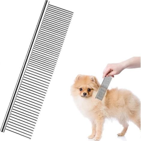Peigne pour chiens et chats, peigne en acier inoxydable pour démêler et nettoyer le pelage, convient aux animaux de petite, moyenne et grande taille. (1/3)
