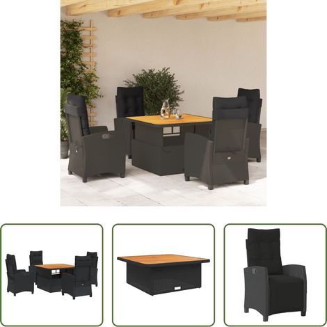 vidaXL Sitzkissen - 5-tlg. Garten-Essgruppe mit Kissen Schwarz Poly Rattan (1/5)