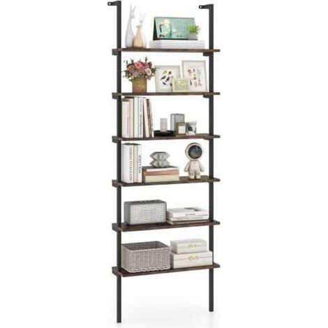 Pour salon et bureau Bibliothèque murale étagère échelle 6 étagères de rangement style industriel (1/5)