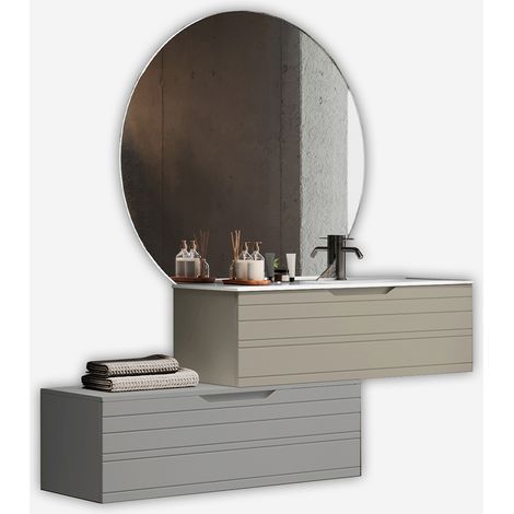 Mobile bagno sospeso con lavabo e specchio led Solmira - Grigio