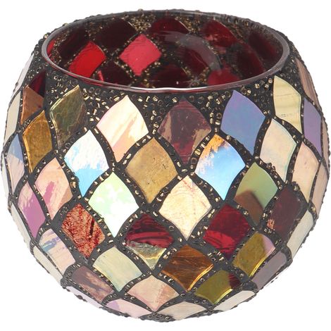 Bougeoir en verre mosaïque à décor romantique  bougeoir parfumé rouge fait main en verre craquelé. (1/5)