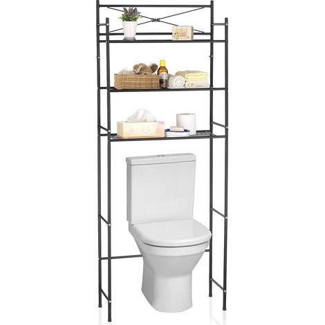 Idimex – Etagère de salle de bain noire en métal – 3 tablettes – Dimensions 164 x 65 x 25 cm – Fixation murale incluse – Design moderne (1/4)