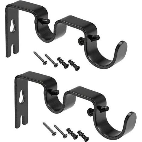 Support de tringle à rideau Support de support double en fer pour tringle à draperie 18mm 27mm, 122 X 53 X 16mm Noir 2Pcs (1/4)