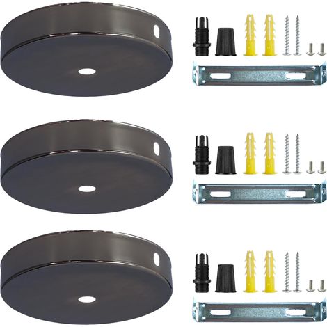 3 Pcs Cache Câbles en Métal Noir pour Plafonnier 100 x 2mm Auvent de Distribution Rond Boîte de Plafond en Métal Noir pour Lustre Lampe à Baldaquin (1/4)