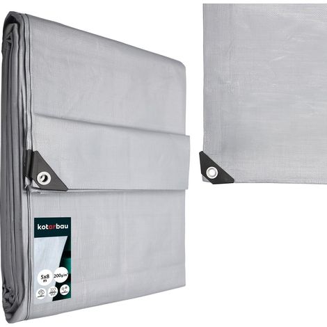 KOTARBAU® Bâche de Protection Extérieur - Polyéthylène - 5 x 8 m - Argenté - 200 g/m² - Bâche Anti UV - Bache Remorque - Bache Impermeable Exterieu (1/5)