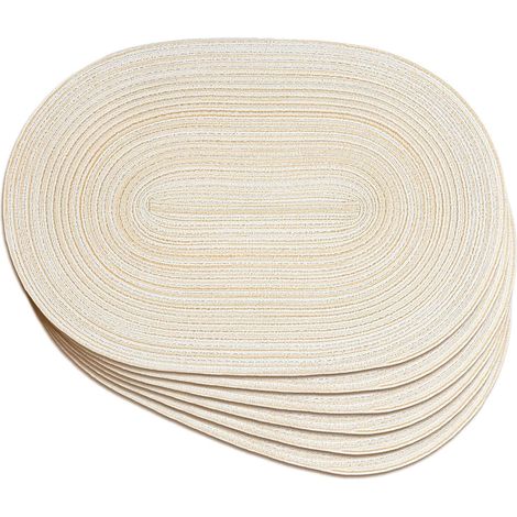Lot de 6 Sets de table, ovale tressé, beige, résistant à la chaleur, pour salle à manger, intérieur et extérieur (1/5)