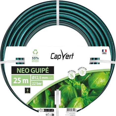 Capvert – Tuyau d'arrosage 12,5mm x 25m – PVC noir, tricot polyester – Résistant aux UV et au gel – Usage occasionnel