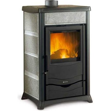 Nordica – Poêle à bois 8 kW avec revêtement en majolique – Efficacité 80,9 % – Pour espaces jusqu'à 229 m³ – Sortie fumées dessus – Taille de bûche 40 cm (1/4)
