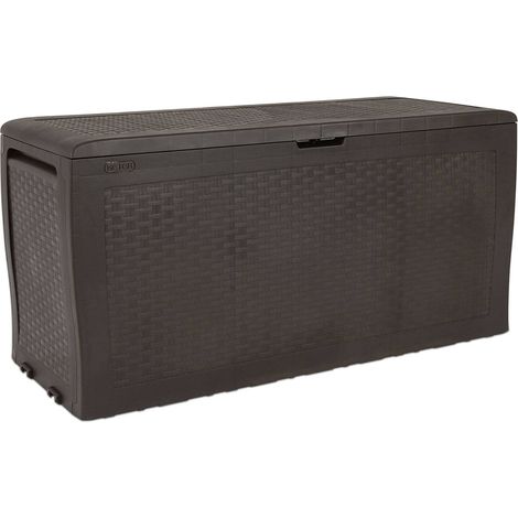 Dmora - Aufbewahrungstruhe für draußen Torio, Gartenbox, Outdoor-Truhe, Stauraumbank für außen, 116x45 h57 cm, Braun