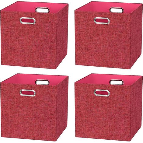 Lot de 4 cubes de rangement pliables en lin - Bacs en tissu 33 x 33 x 33 cm pour étagères Kallax, armoires, bibliothèques, placards - Boîtes de rangement polyvalentes pour la maison (1/5)