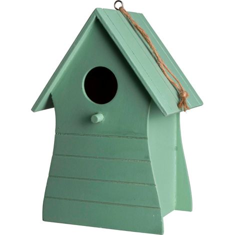Holz Vogelhäuschen zum Aufhängen 20 x 14 cm - grün - Garten Deko Vogel Nist Haus mit Fütterungsloch