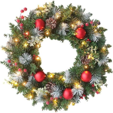 Couronne de Noël pour porte d'entrée avec 20 LED, guirlande lumineuse en PVC, alimentée par piles, guirlande lumineuse rouge et (1/5)