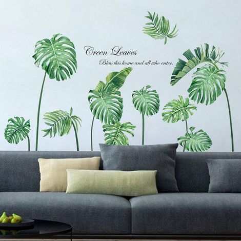 Décoration murale créative pour chambre de bébé, motif art déco, stickers muraux 3D à faire soi-même : plantes vertes et feuilles fraîches, à décoller et à repositionner. Idéal pour chambre d'enfant, (1/5)