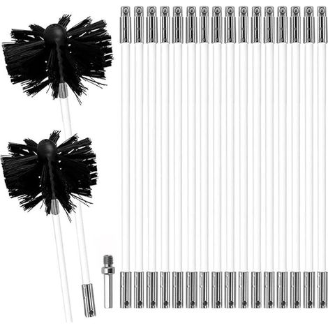Kit de Broussailles de Nettoyage de Cheminée Ensemble de Brosse de Cheminée Réglable Brosse Nettoyage Ramonage Outil avec 18 Tiges 1 Tête Brosse 150mm 1 Tête Brosse 100mm (1/5)